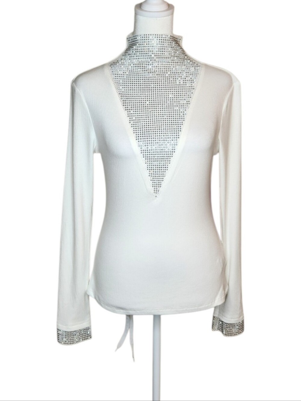 NEW Nikki Lund Margot Mesh Yoke Top White and Silver Size Small